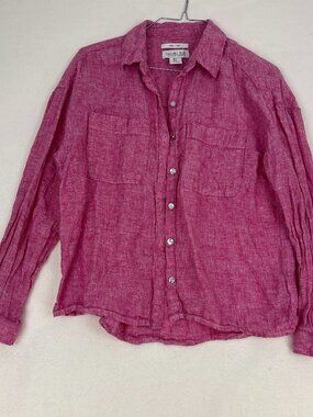 Rachel Zoe Pink Linen Button Down Shirt Size S